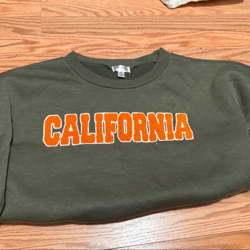 Othr Olive Cropped Sweatshirt with Orange 'California' Chenille - Picture 2 of 2